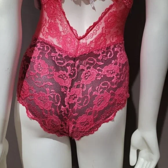 French Affair Floral Pink Lace Push-up Bodysuit Lingerie  Sz Large - Picture 6 of 16
